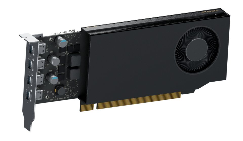 NVIDIA RTX A1000 — three-quarter reference illustration